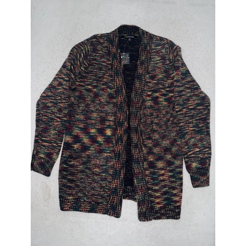 Chadwick's Womens Open Front Cardigan Size M Knit Rainbow Multi Long Sleeve‎ NEW